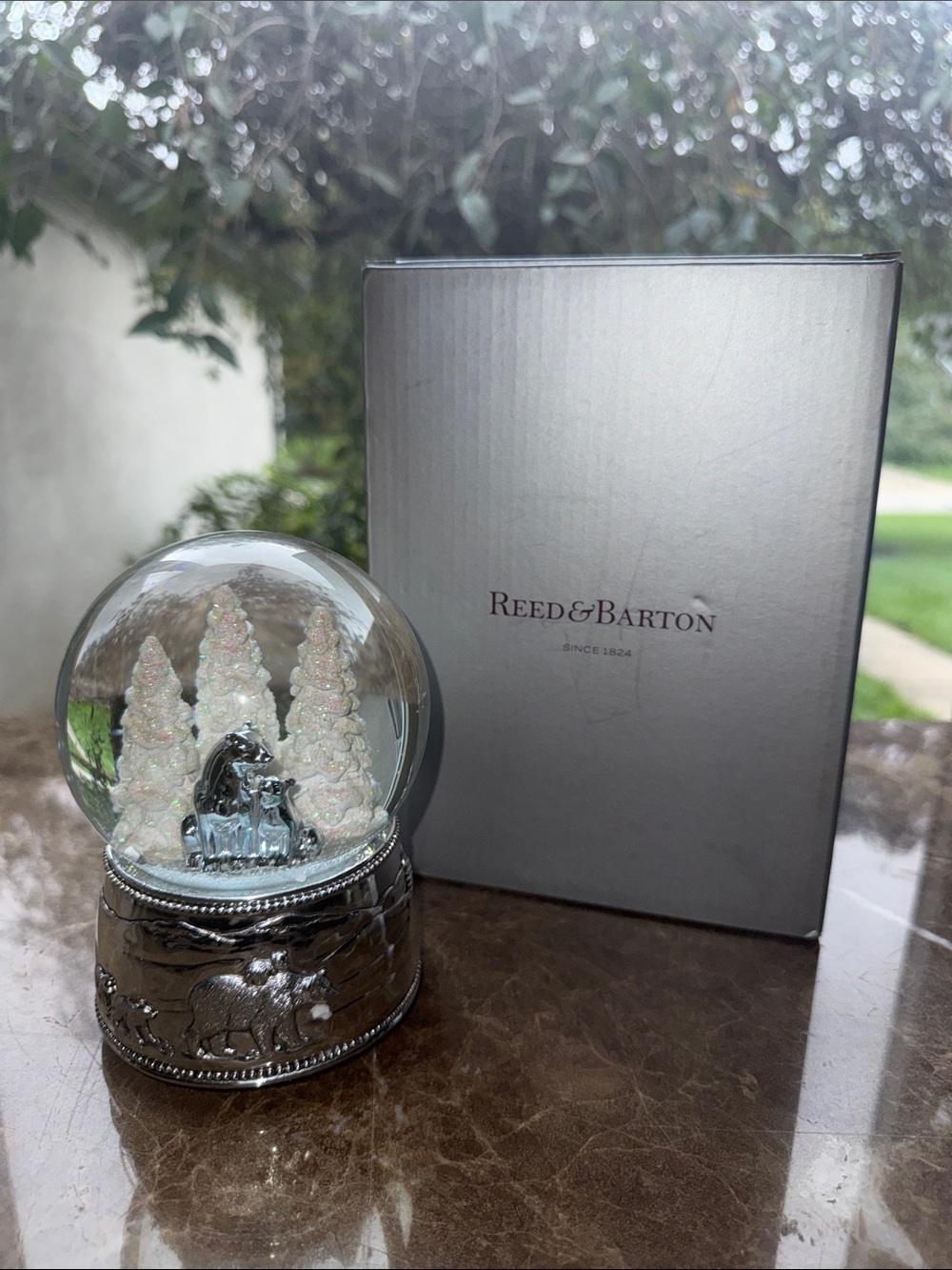 Reed & Barton North Pole Bound Polar Bear & Cubs Musical Snow Globe